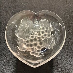 Heart Shaped Glass Bowl with Embossed Frosted Grapes on Bottom